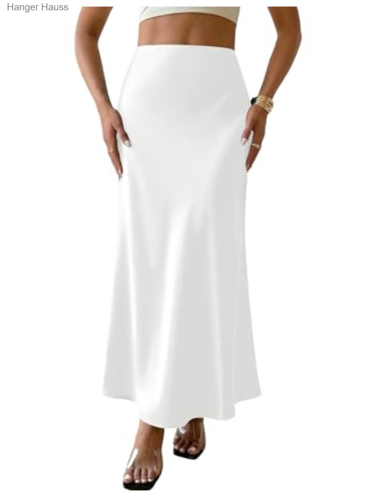 Satin Maxi Skirt A-Line High Waisted Flowy Wedding Guest Outfit